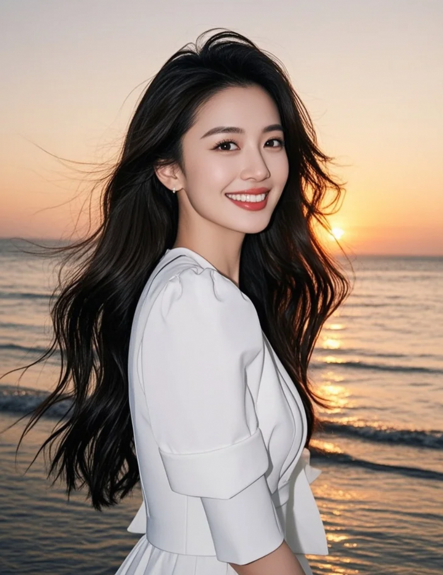 夕阳吻海，裙摆吻风，我吻这一刻的永恒