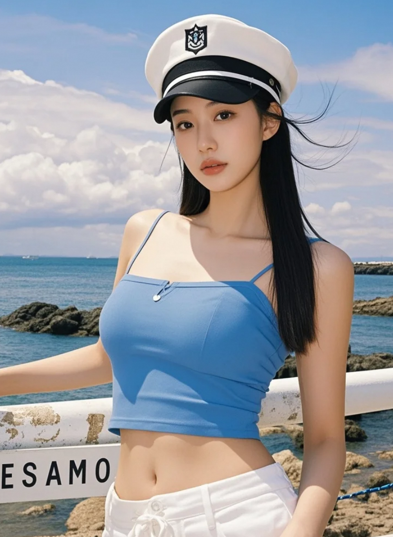 潮水退去后，沙滩上只留下她性感的脚印