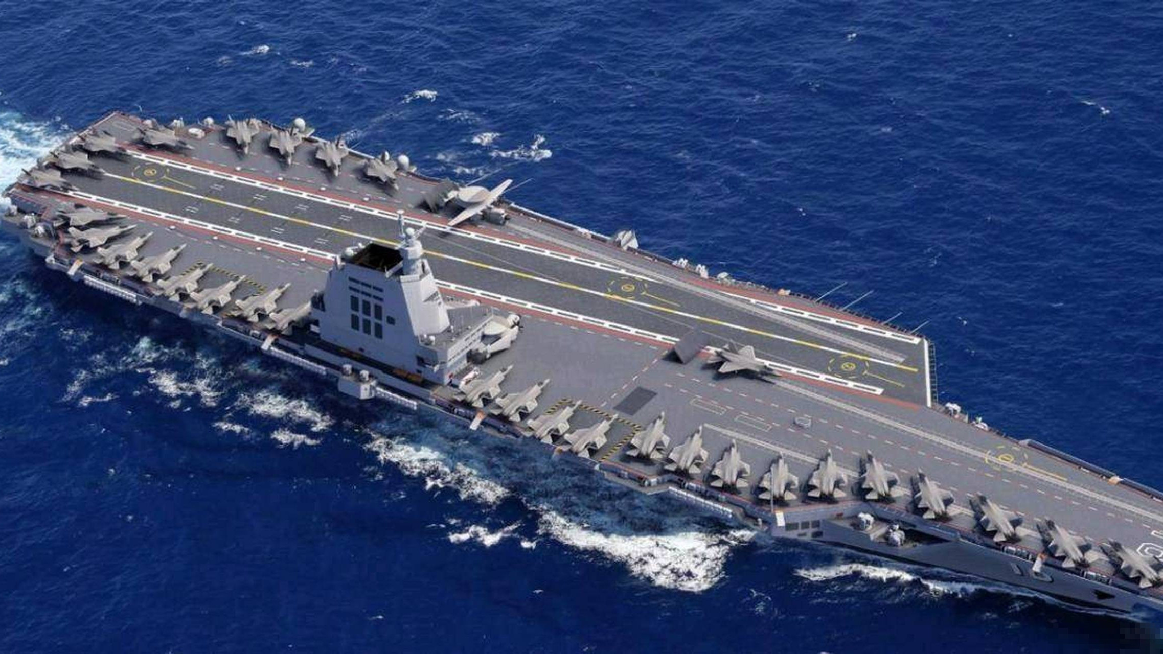 中国福建舰装备的双波段相控阵雷达，电磁弹射歼-35演练亮肌肉！