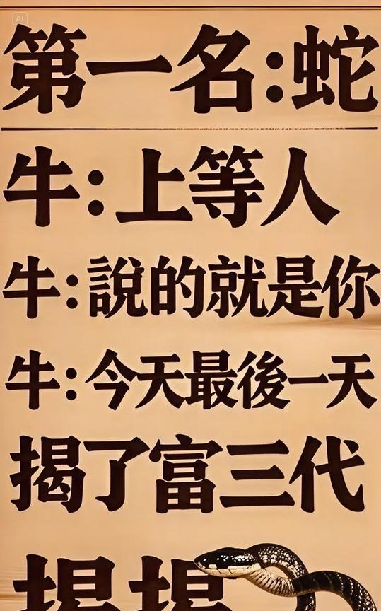 生肖牛儿得第一，上等人儿就是你。今日最后莫错过，揭开富运三代喜。揭揭揭来好运至，