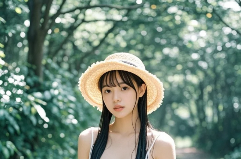 这片树林因她的存在而变得更加生动。