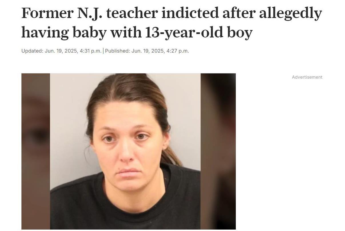 美国女老师与学生每周两次不当性关系，被控重罪。
美国媒体刚刚披露消息称，新泽西州