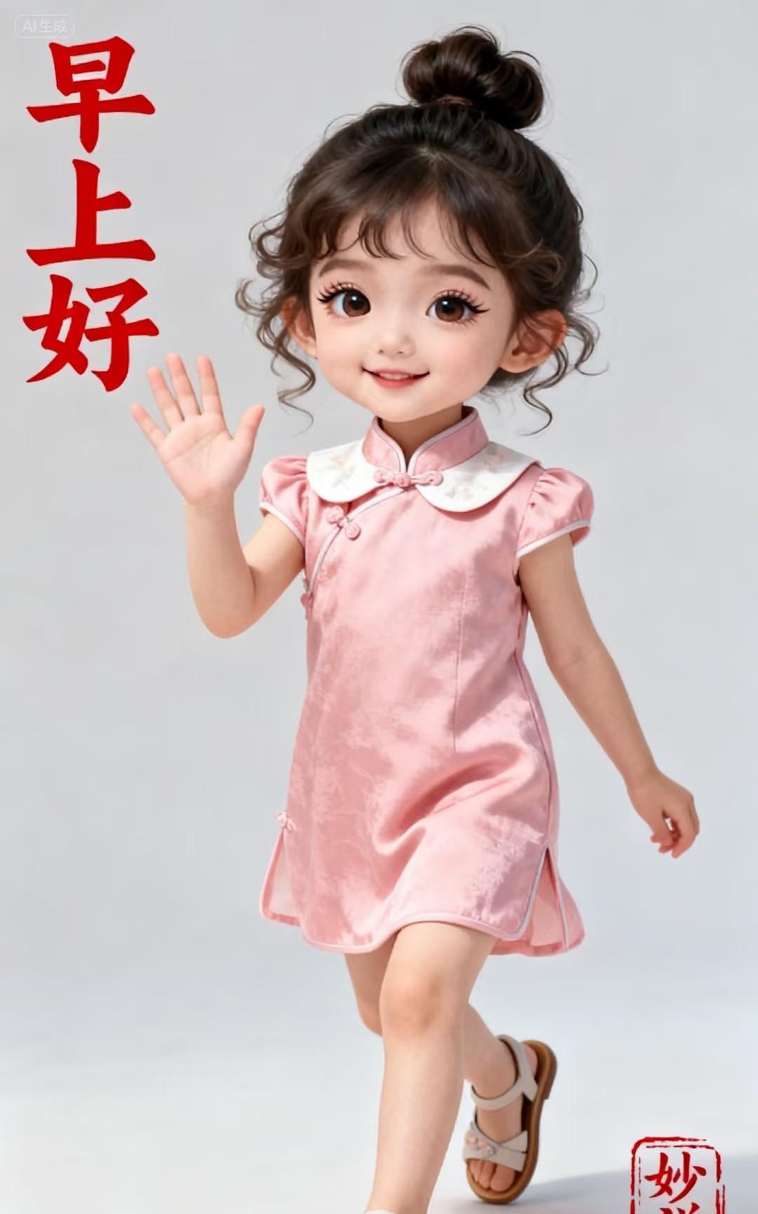 早安呀！开启美好的一天，萌娃的甜美穿搭必须安排上。就像三岁+的小甜妹，一条工装牛