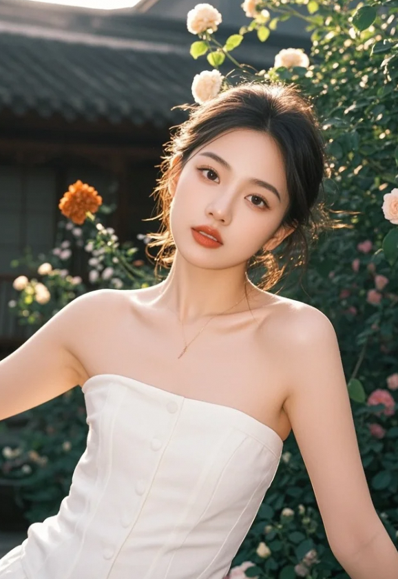 肩头落花瓣，美得不似人间