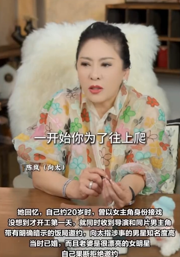 向太陈岚自曝20岁当女主角，开机第一天就被导演和男主叫去“吃饭”。 
这饭局什么