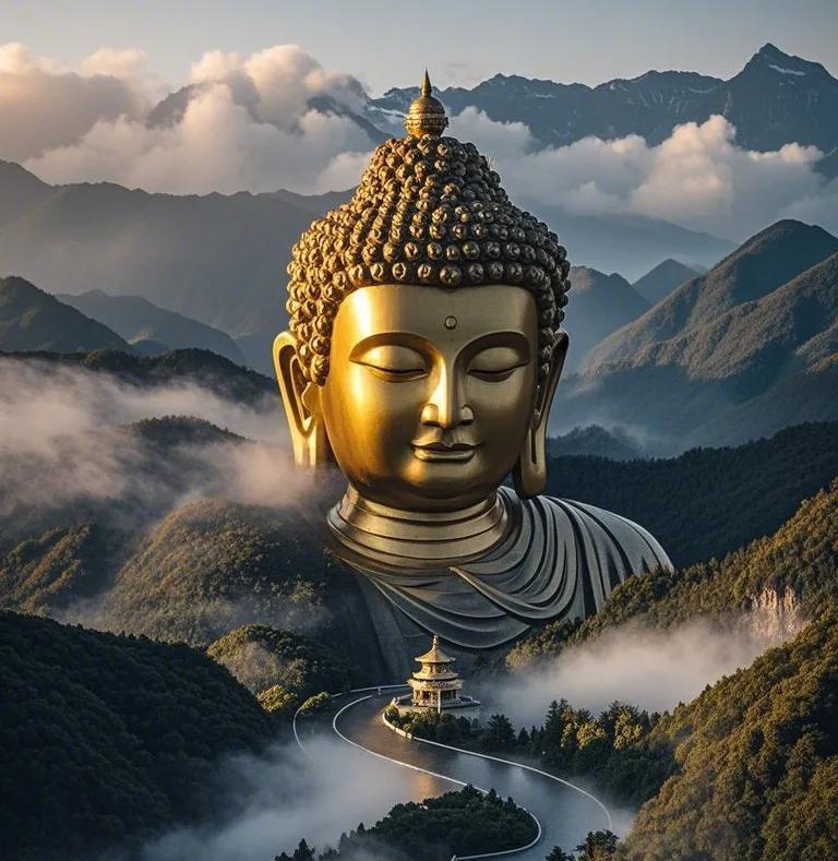 #金佛傲立，瑞泽山川[祈祷][祈祷][祈祷]
在层峦叠嶂之中，一尊硕大的金色佛像