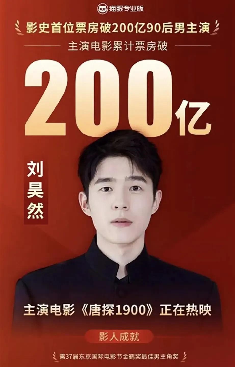 90后演员刘昊然主演电影票房突破230亿，刷新中国影史纪录！
刘昊然凭借一系列高