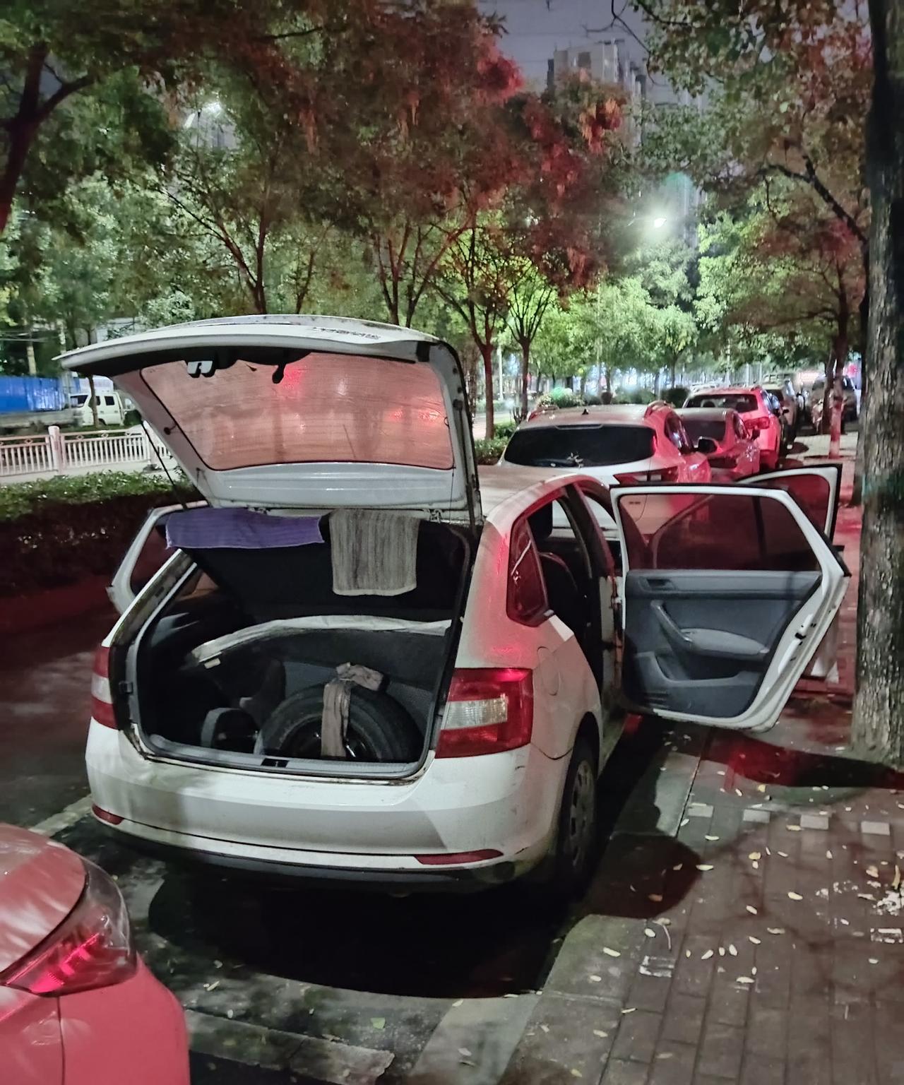 晾晾车，下雨一月多，我的车发霉了，晚上路灯下透透风。2025.10.06日，平顶