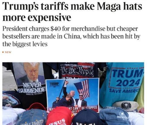 由于特朗普自己的关税，MAGA 帽子会变贵。
尽管直接从特朗普竞选团队购买的官方