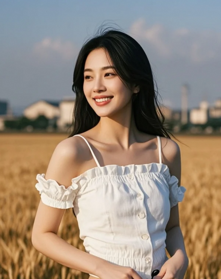 麦穗轻吻她的裙摆，风送来泥土与阳光的芬芳。