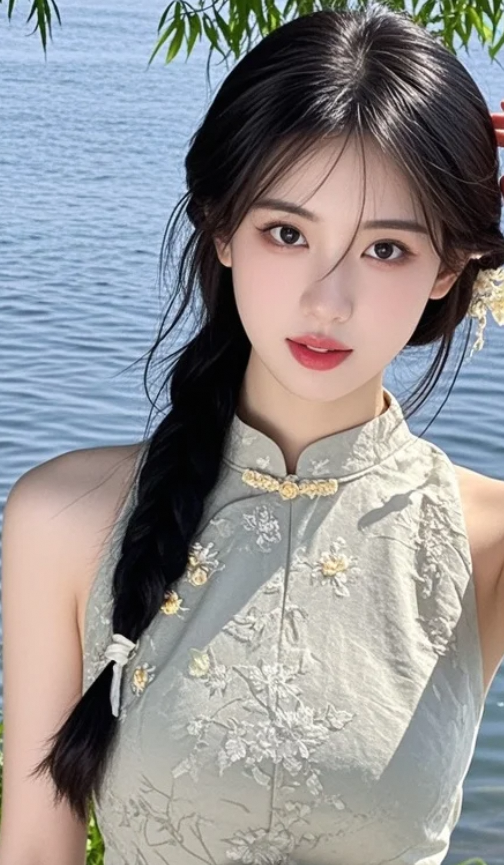 湖边执扇的小姐姐，你会喜欢吗？
