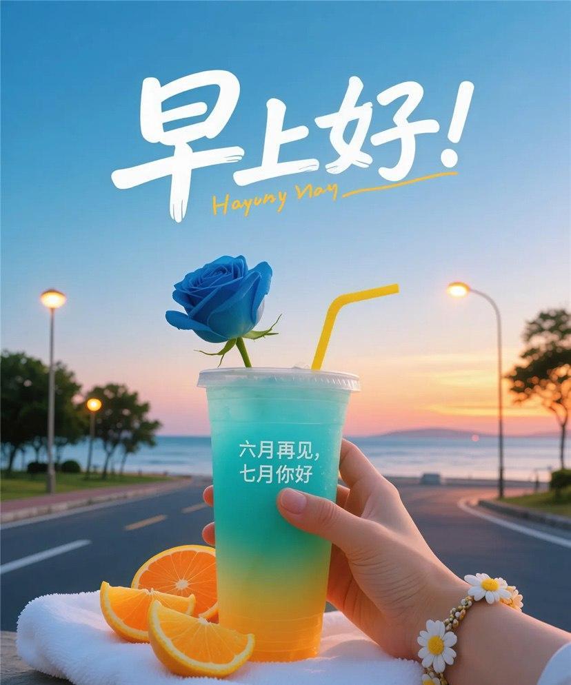 挥别六月的绿茵葱葱，
拥抱七月的热烈璀璨，
六月再见！