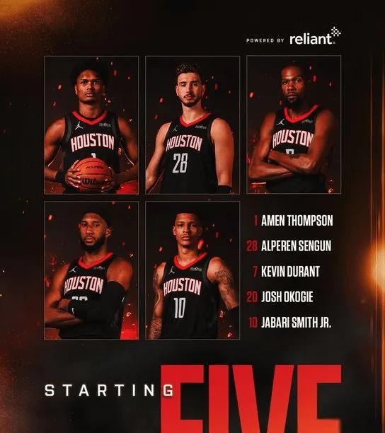 阿门 | 申京 | 杜兰特 | 史密斯 | 奥科吉
这个新阵容效果如何？火箭、篮