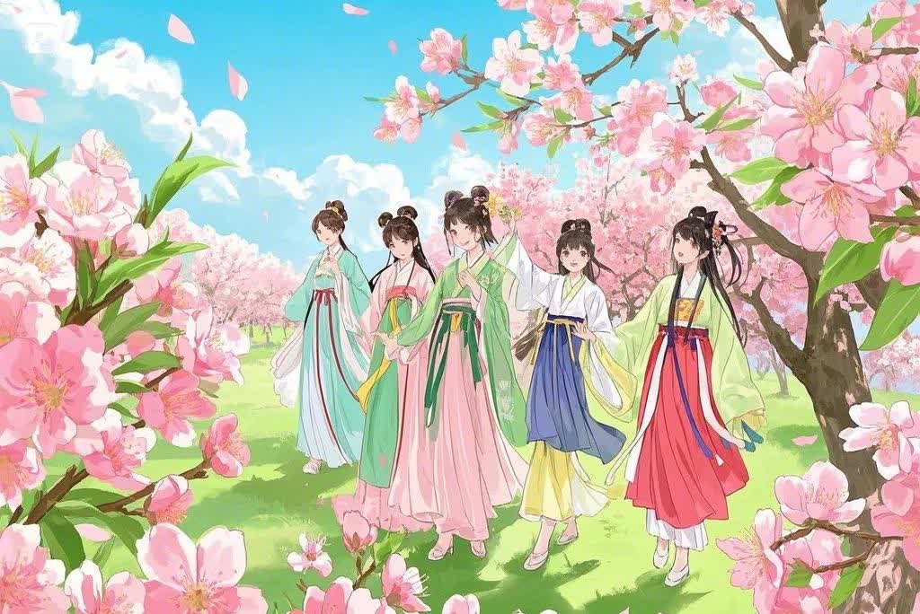 樱花与汉服共舞：传统服饰真是赏心悦目！

上海顾村公园樱花节期间，第二届“锦