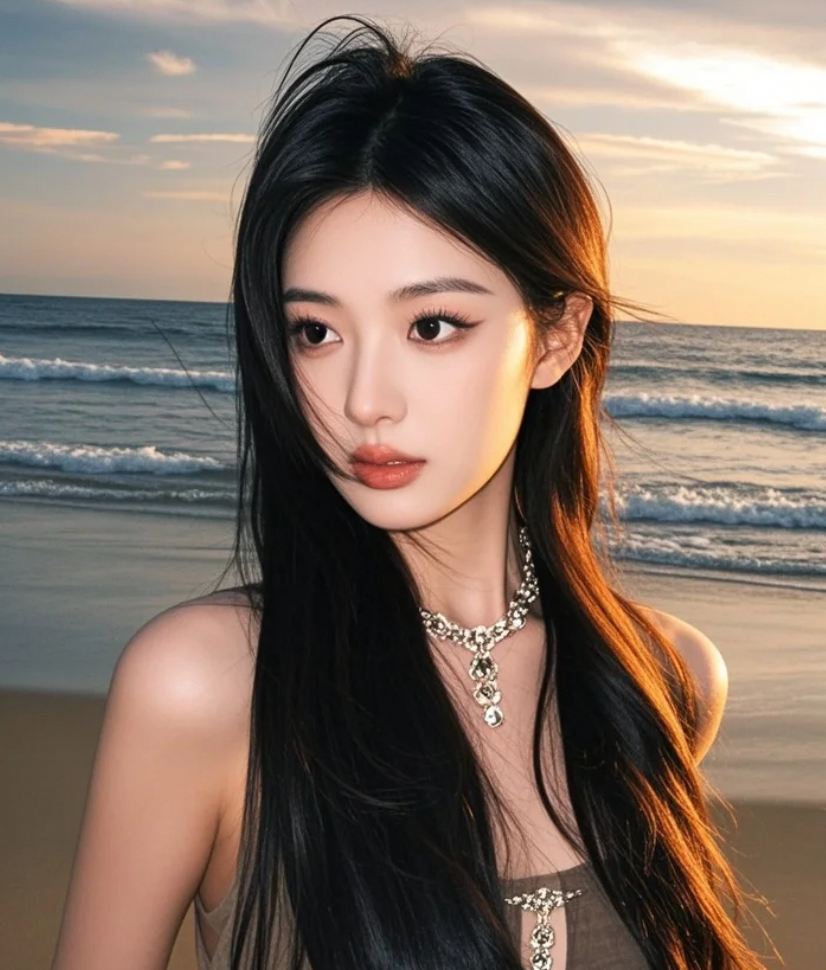 暮色中的倩影，心事随浪而去