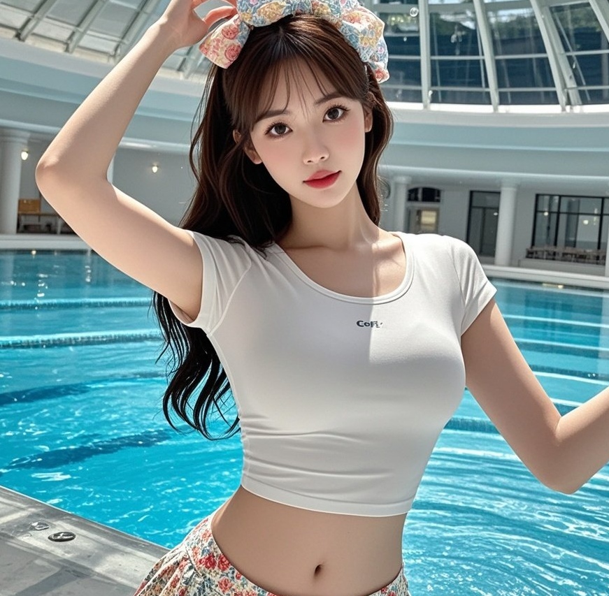 水珠滑落娇嫩肌肤 嫩妹泳池写真太吸睛