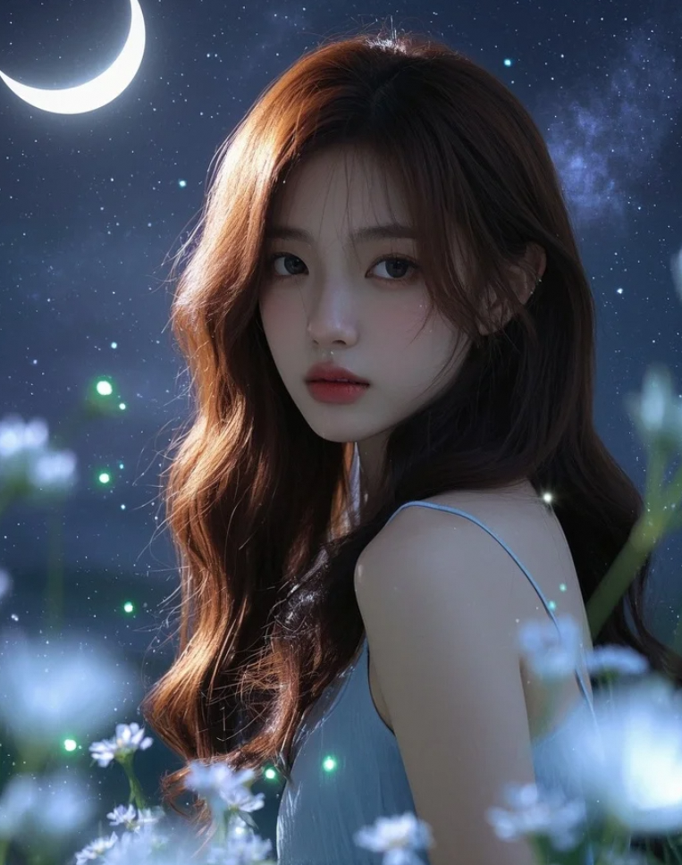 星空下漫步，她的每一步都踏出了诗意。