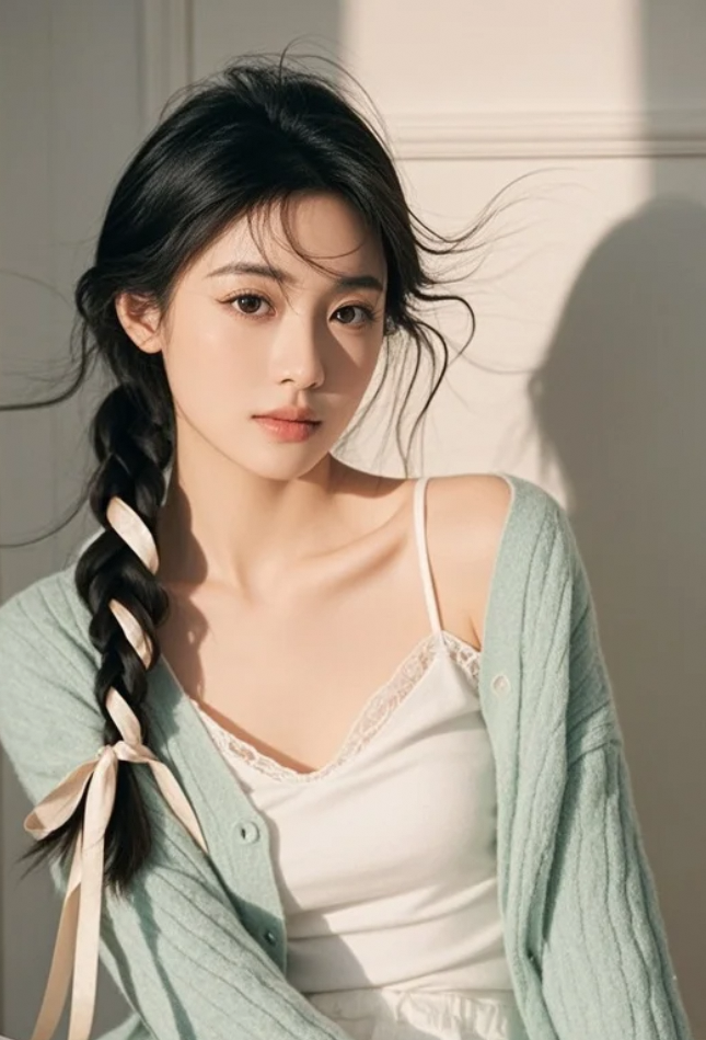 丝带与辫子缠绕着晨光，像少女心事，轻轻系住，又不愿解开