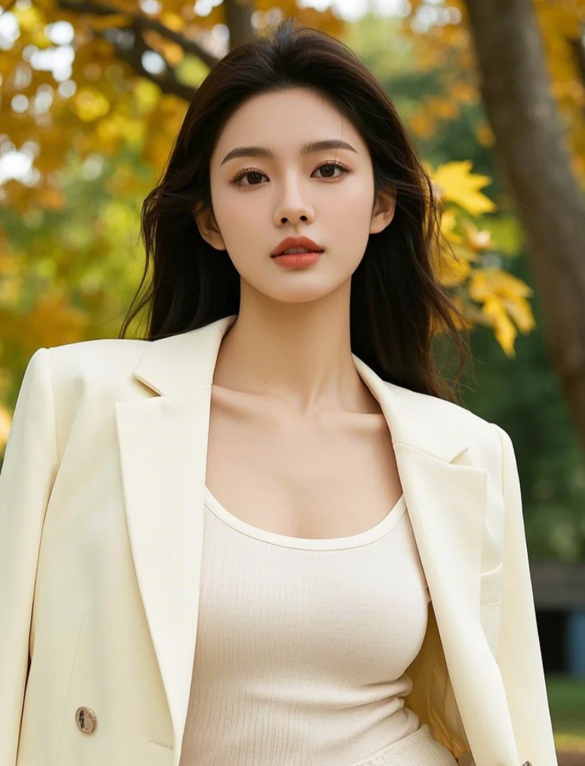 秋日私语：美女与落叶的浪漫邂逅