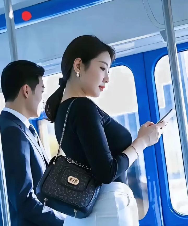 公交车上的美景，美女姿态真迷人，这画面感好强呀！