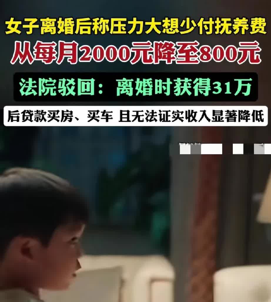 女子离婚时分了31万
离婚后买房买车
突然就每个月2000的抚养费付不起了
