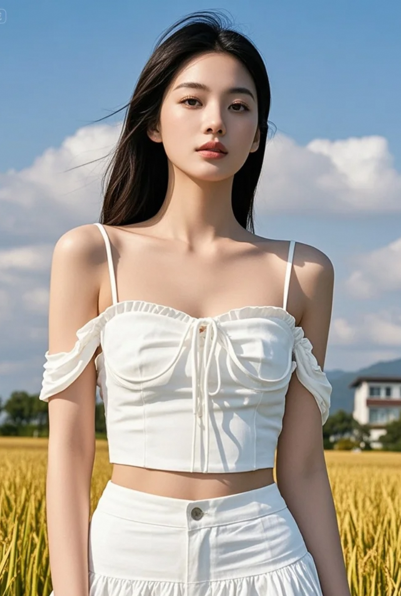 稻穗低垂，如同她温柔的目光，轻轻拂过大地。