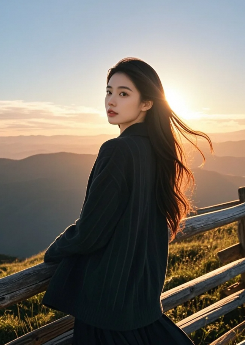 背影也能这么惊艳，是夕阳太美还是她太动人？