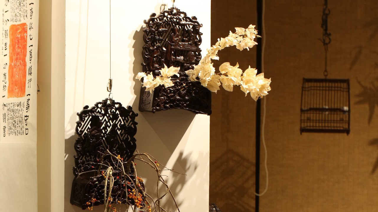 壁上生香，小叶紫檀，人物故事壁挂花插