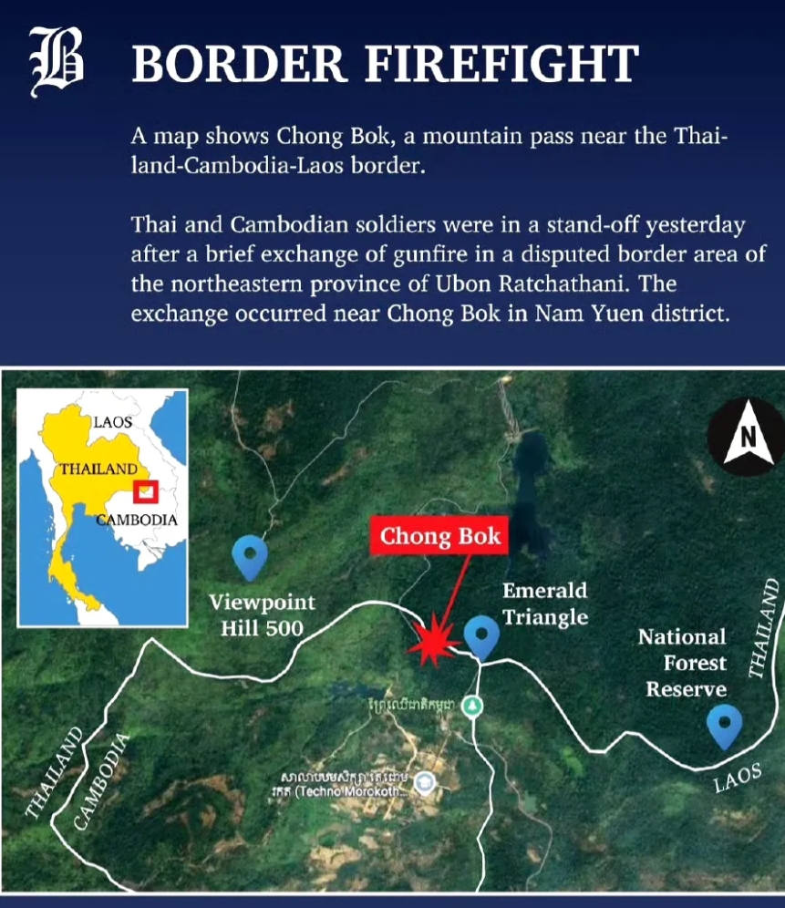 根据美联社报道，泰国军队和柬埔寨士兵当天在有争议的边境地区发生了短暂交火。目前双