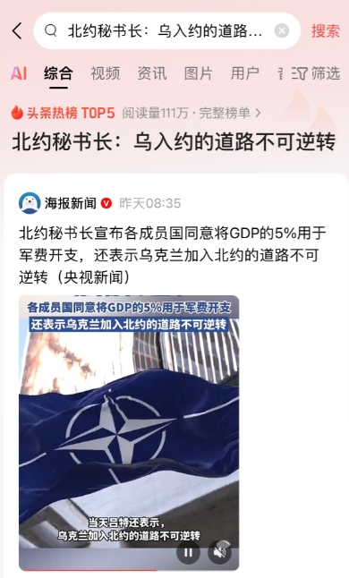 乌克兰总统泽连斯基听到北约秘书长说“乌克兰加入北约的道路不可逆转”，
泽连斯基或