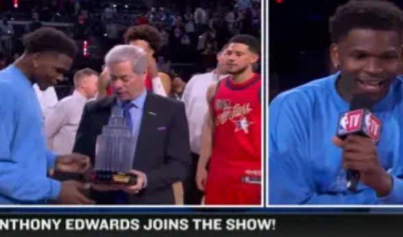 NBA官方公布了本届全明星赛的MVP球员，为森林狼球员安东尼-爱德华兹。
三场比