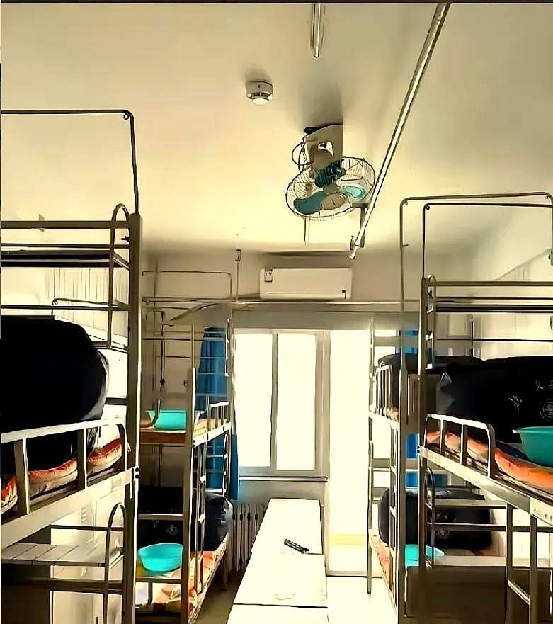 一脚踹开宿舍门，全家傻眼了。
墙皮哗哗往下掉，铁架床晃得像要散架，几根电线跟老鼠
