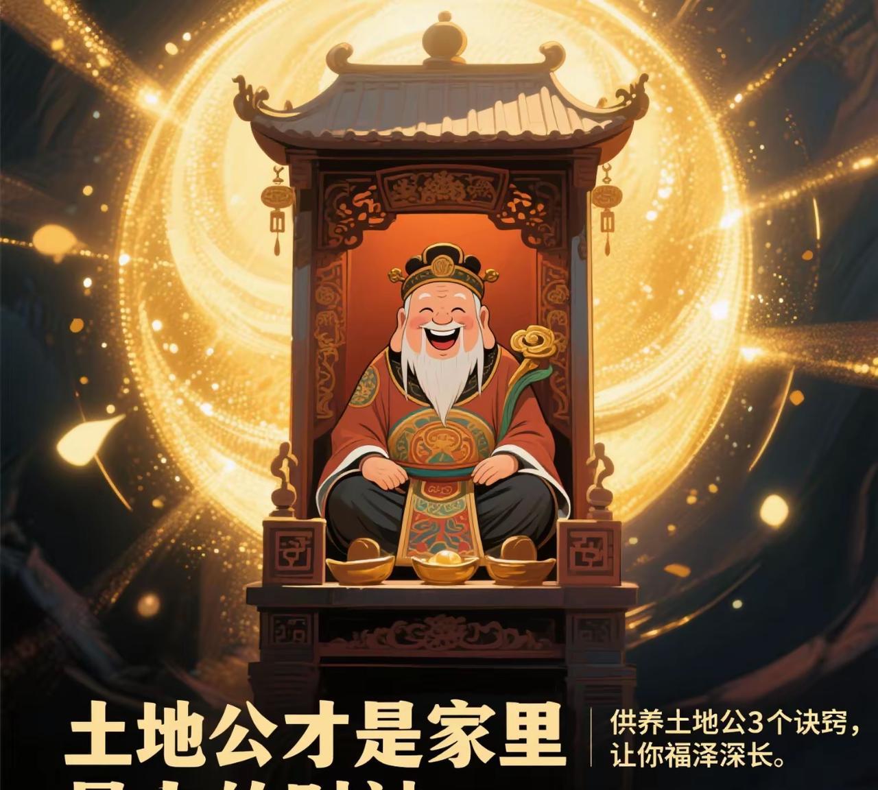 你知道吗？
土地公才是家里最大的财神，
供养土地公，让你福泽深长
土地公
可是守