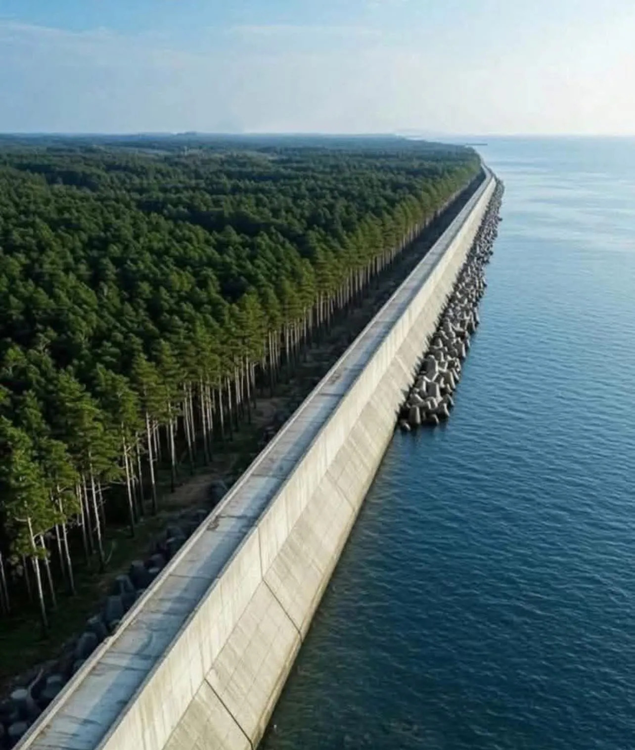 日本海岸建大堤防海啸





日本海岸边，一道史无前例的巨墙拔地而起，那不是普