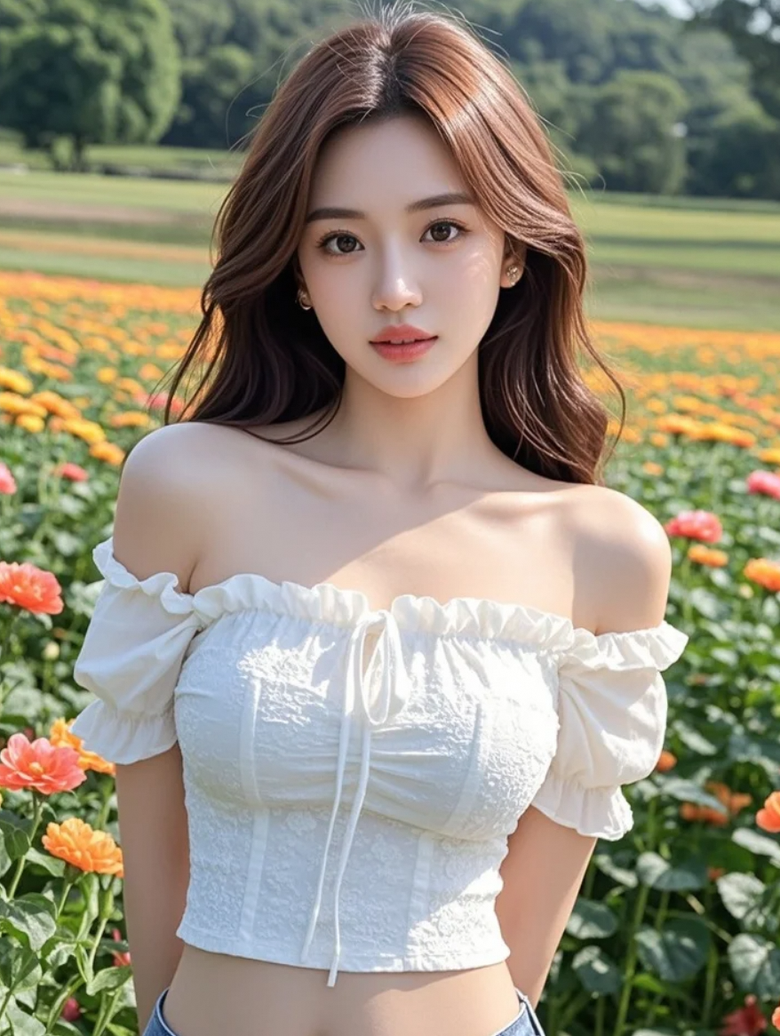 花海中的她，自带柔光滤镜