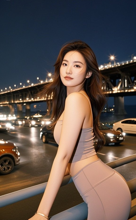 美眉喘息倚风停，晚霞为她披霓裳