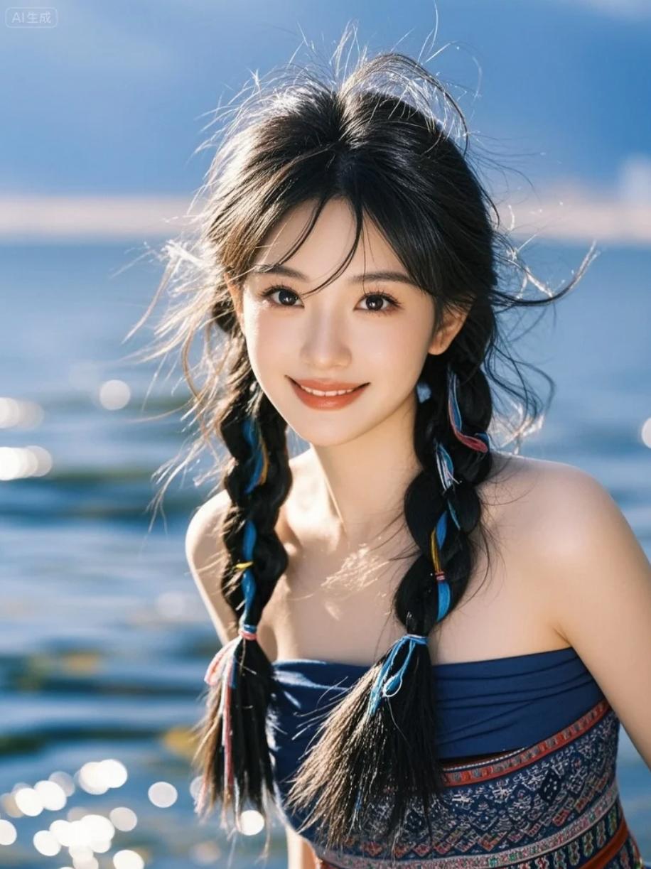 乡村小径上，双麻花辫少女的快乐时光