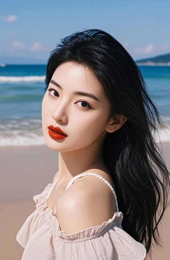 发梢染霞光，恍若神女临凡