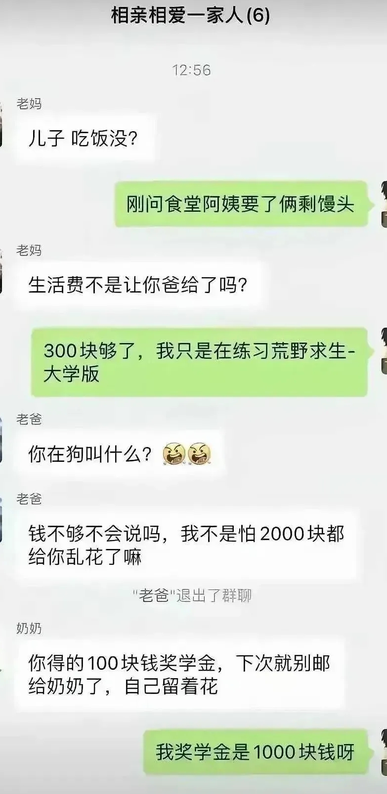 爸爸默默的退出了群聊。