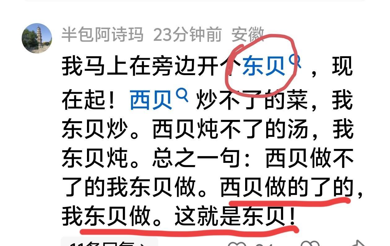 我觉得这网友是个天才，他要开东贝，西贝做不了的，他东贝做[笑哭][笑哭][笑哭]