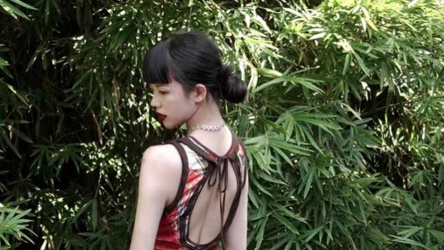 小菊川栗/勃朗蜡红裙 古典鱼尾油画复古新中式镂空原创连衣长裙