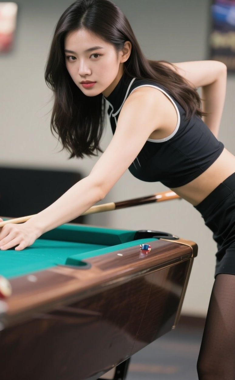 美艳助教教击球，纤指执杆显专业