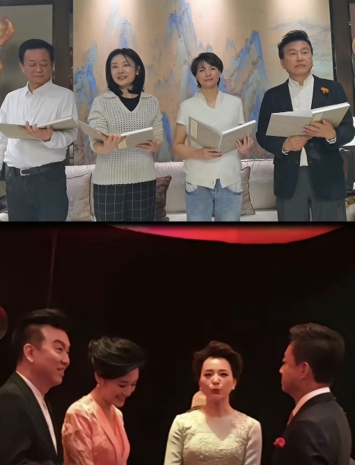 主持人张泽群在社交平台分享四人诗朗诵
刚开始以为是家庭聚会，仔细一看都是主持界大
