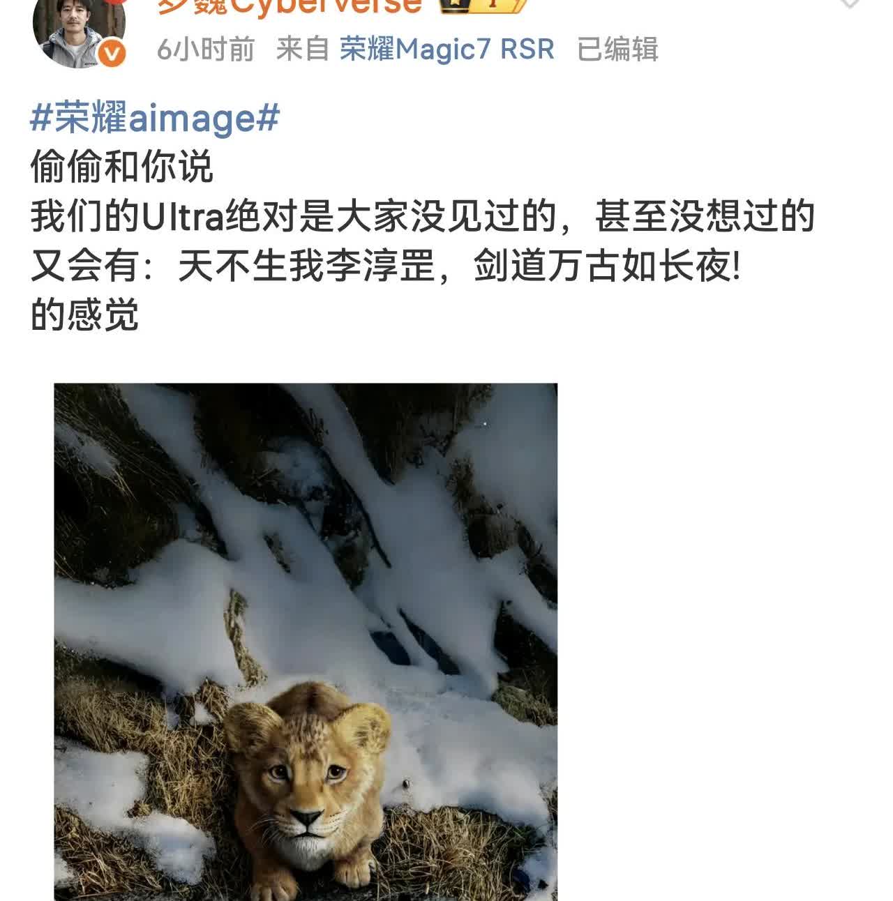 关于荣耀Magic 8系列，罗巍总给大家保证了：

荣耀Magic 8 Ul