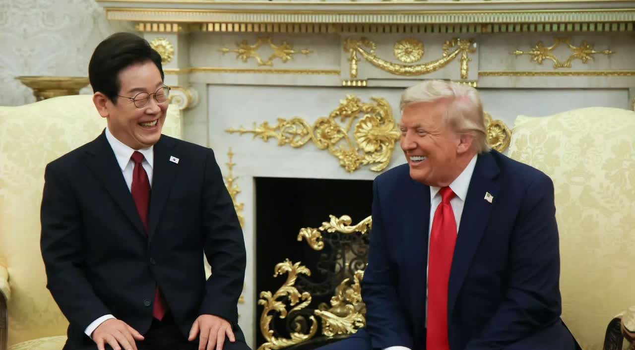 这是韩国媒体自己拍的他们的总统和大统领，说句实话，真心不好看。两个人笑的极不自然