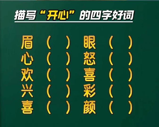 自称语文好的进！描写开心四字词，填对5个算我输