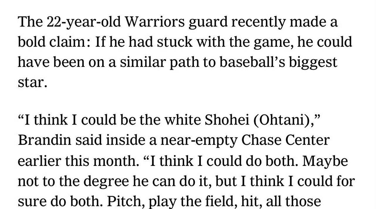 波杰姆斯基称，若他当初坚持打棒球，他会成为白人版大谷翔平：
Shams表示，本赛