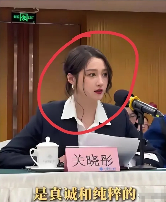 关晓彤穿正装出席会议
形象气质都绝佳，但是没想到
竟然被网友吐槽发型太过随意
