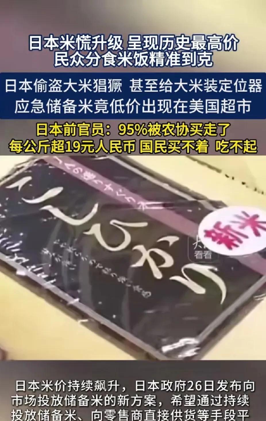 日本米荒出现匪夷所思的新bug。继日本政府给市场投放的储备米被日本农协买走95％