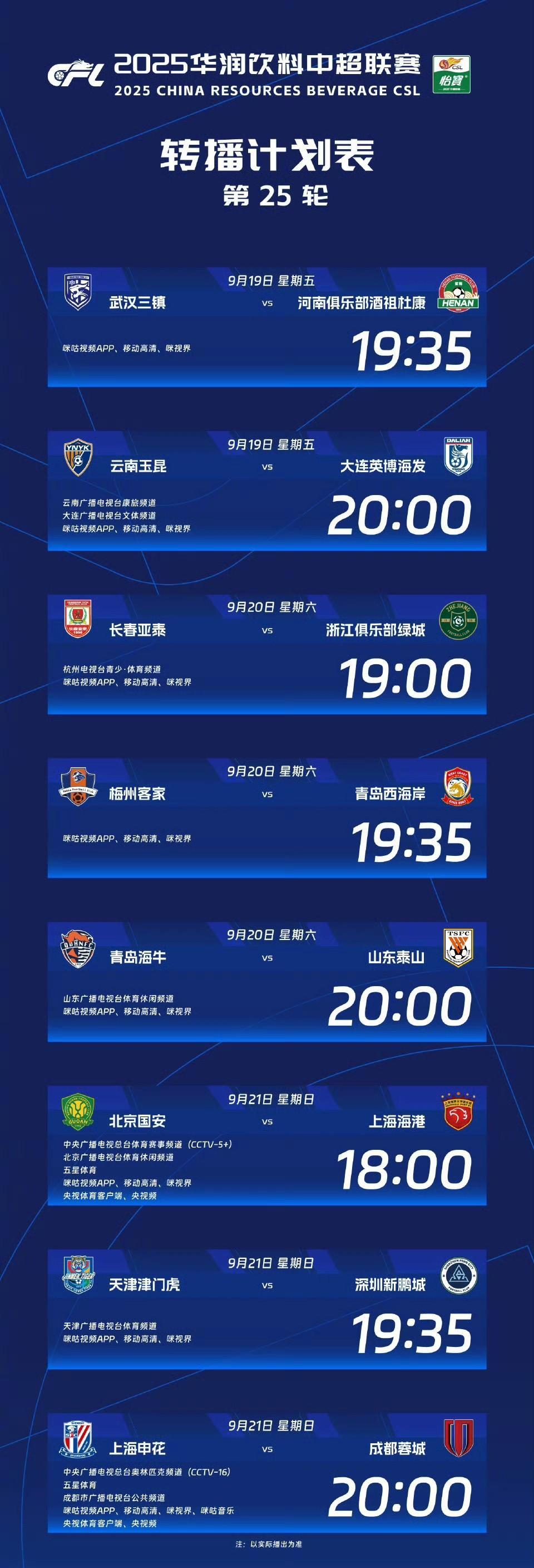 争冠大戏尘埃落定？最后的天王山之夜来了。
中超联赛第25轮今晚到周日拉开战幕。第